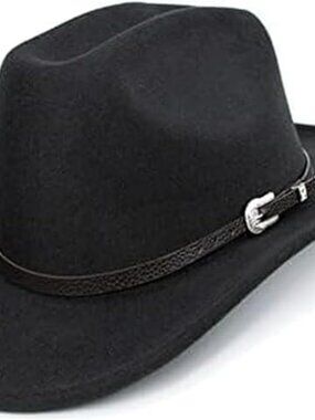 NEW Western Cowboy Hat Men Women‎ Classic Roll Up Fedora Hat with Buckle Belt